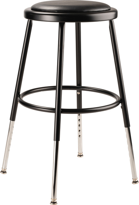 National Public Seating 6418H-10 26.5" H Black Round Height Adjustable Heavy Duty Vinyl Padded Steel Stool