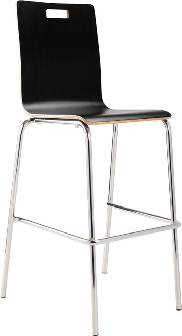 National Public Seating BCS23 Bushwick Series 46.5" H Black Laminated Plywood Seat and Chrome Frame Stack Cafe Barstool with Back