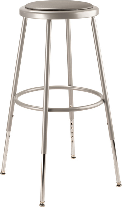 National Public Seating 6424H 32.5" H Gray Round Vinyl Padded Heavy Duty Steel Stool