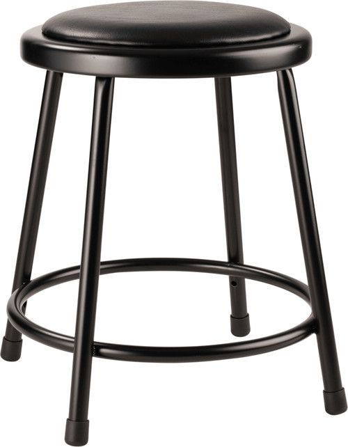National Public Seating 6418-10 26.5" Black Round Seat Vinyl Padded Steel Stool with Legs
