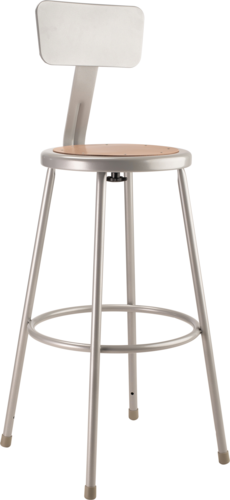 National Public Seating 6230B 45" H Brown Round Wood Seat Heavy Duty Steel Stool with Gray Backrest