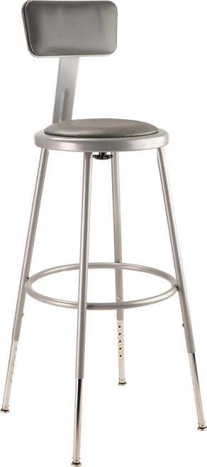 National Public Seating 6424HB 47.5" H Gray Round Vinyl Padded Heavy Duty Steel Stool with Backrest