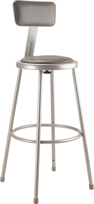 National Public Seating 6430B10 45" H Gray Round Heavy Duty Vinyl Padded Steel Stool with Backrest