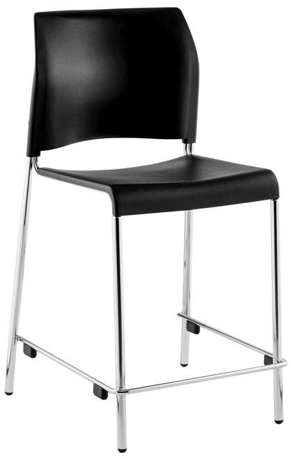 National Public Seating 8810C-11-10 8800 Series 24" H Black Polypropylene Seat and Chrome Frame Cafetorium Bar Stool with Back