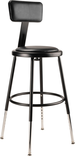 National Public Seating 6418HB-10 41.5" H Black Round Vinyl Padded Heavy Duty Steel Stool with Backrest
