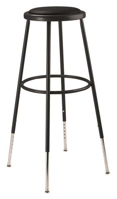 National Public Seating 6430H-10 38.5" H Black Round Vinyl Padded Heavy Duty Steel Stool