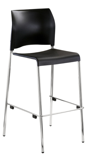National Public Seating 8810B-11-10 8800 Series 30" H Black Polypropylene Seat and Chrome Frame Cafetorium Bar Stool with Back