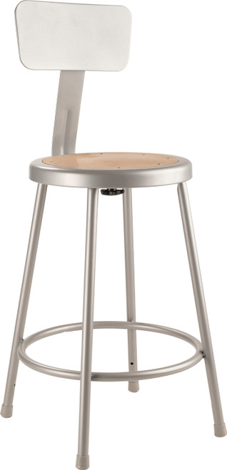 National Public Seating 6224B 39" H Brown Round Wood Seat Heavy Duty Steel Stool with White Backrest