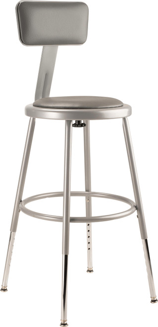 National Public Seating 6418HB 41.5" H Gray Round Vinyl Padded Heavy Duty Steel Stool with Backrest