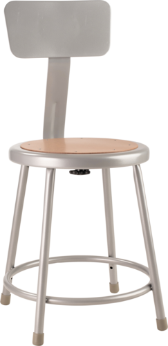 National Public Seating 6218B 33" H Brown Round Wood Seat Heavy Duty Steel Stool with Gray Backrest