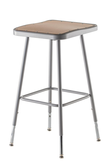 National Public Seating 6324H 31.75" H Brown Contoured Square Metal Seat Gray Frame Height Adjustable Heavy Duty Steel Stool