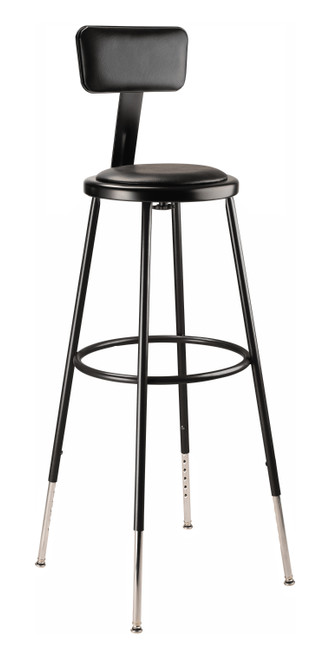 National Public Seating 6430HB-10 53.5" H Black Round Vinyl Padded Heavy Duty Steel Stool with Backrest