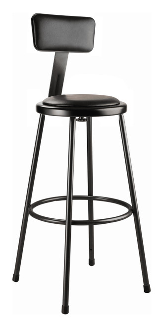National Public Seating 6430B-10 45" H Black Round Vinyl Padded Heavy Duty Steel Stool with Backrest