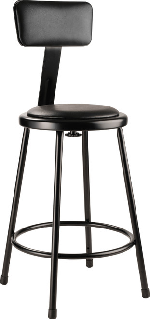 National Public Seating 6424B-10 39" H Black Round Vinyl Padded Heavy Duty Steel Stool with Backrest