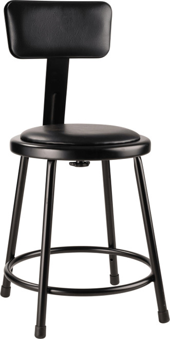 National Public Seating 6418B-10 33" H Black Round Heavy Duty Vinyl Padded Steel Stool with Backrest