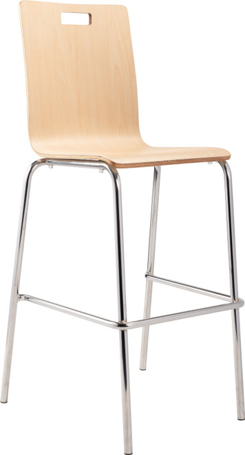 National Public Seating BCS22 Bushwick Series 46.5" H Natural Laminated Plywood Seat and Chrome Frame Stack Cafe Barstool with Back