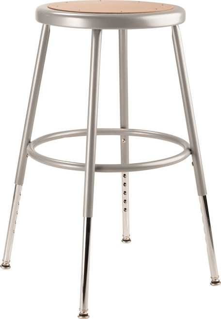 National Public Seating 6218H 26.5" H Brown Round Metal Seat Gray Frame Heavy Duty Steel Stool