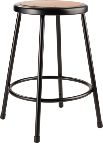 National Public Seating 6224-10 24" H Brown Round Metal Seat Black Frame Heavy Duty Steel Stool