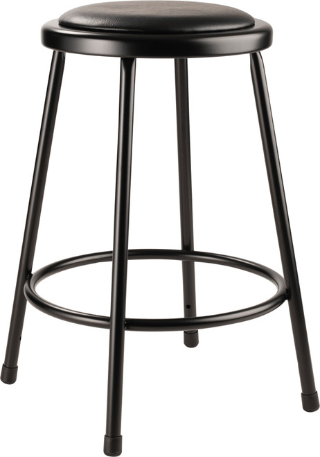 National Public Seating 6424-10 24" H Black Round Vinyl Padded Steel Stool