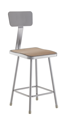 National Public Seating 6324B 39" H Brown Contoured Square Wood Seat Heavy Duty Steel Stool with Gray Backrest