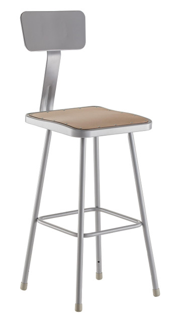 National Public Seating 6330B 45" H Brown Contoured Square Wood Seat Heavy Duty Steel Stool with Gray Backrest
