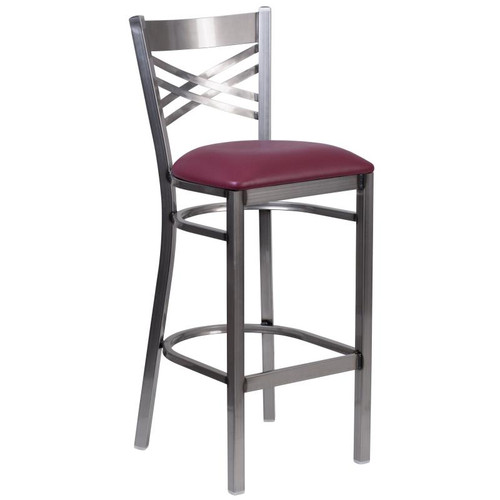Flash Furniture XU-6F8B-CLR-BAR-BURV-GG Hercules Series Burgundy Vinyl Seat Gray Steel Frame with Clear Coat Finish Restaurant Bar Stool