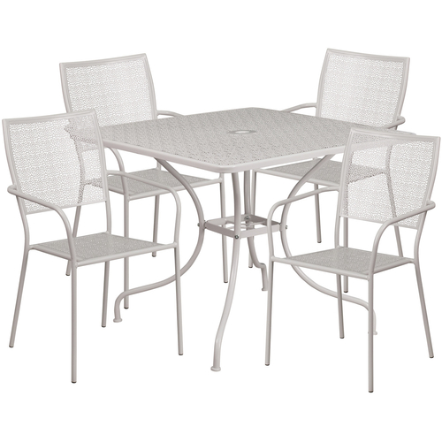 Flash Furniture CO-35SQ-02CHR4-SIL-GG 35.5" Dia. Light Grey Steel Square Table with 4 Square Back Chairs Patio Table Set