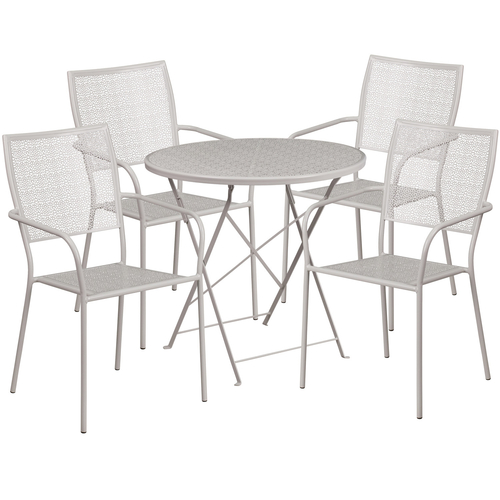 Flash Furniture CO-30RDF-02CHR4-SIL-GG 30" Dia. Light Grey Steel Round Table with 4 Square Back Chairs Patio Table Set