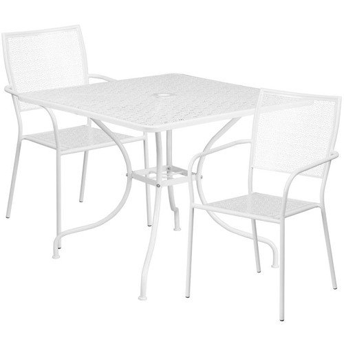 Flash Furniture CO-35SQ-02CHR2-WH-GG 35.5" Dia. White Steel Square Table with 2 Square Back Chairs Patio Table Set