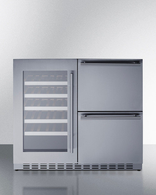 Summit ADRWC36 35.5" W Stainless Steel Combination Wine Cellar and 2-Drawer Refrigerator - 115 Volts