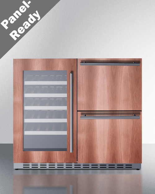 Summit ADRWC36PNR 35.5" W Stainless Steel Built-In Panel Ready Combination Wine Cellar and 2-Drawer Refrigerator with ADA Compliant - 115 Volts