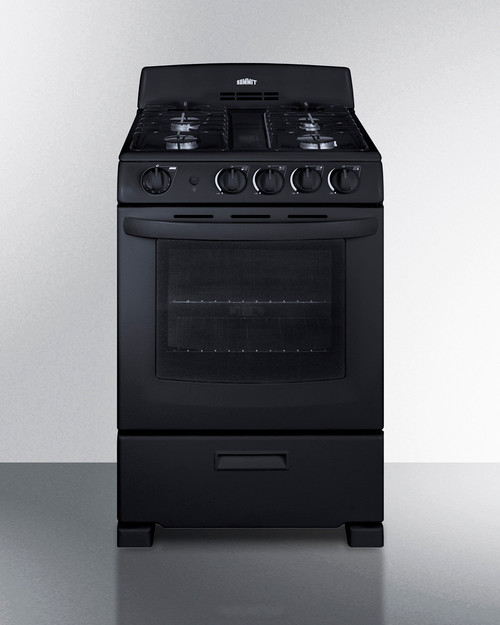 Summit RG2402B 23.5" W Black Finish Stainless Steel 4 Burners with Oven Natural Gas Range - 36,000 BTU