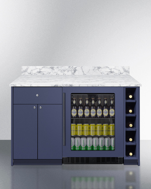 Summit MESAMN33 54" W Blue Pre-Assembled Cabinetry and Installed Countertop Turnkey Mesa Dry Bar - 115 Volts, ADA Height