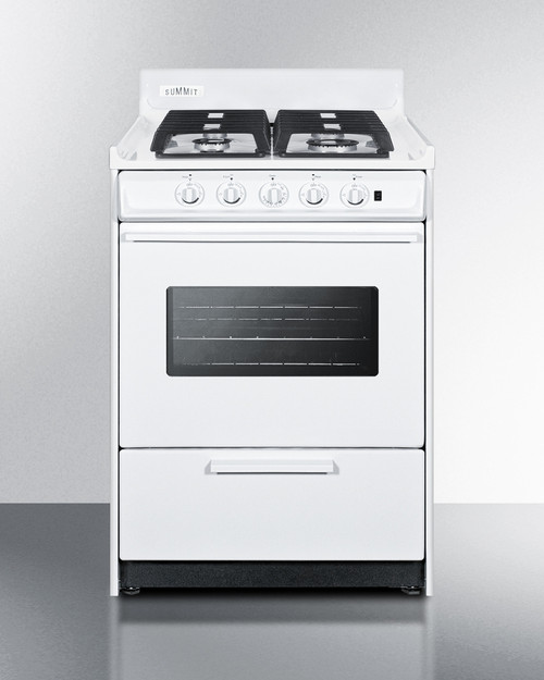 Summit WTM6107ISW 24" W White Finish Stainless Steel 4 Burners with Oven Window Natural Gas Range - 35,200 BTU