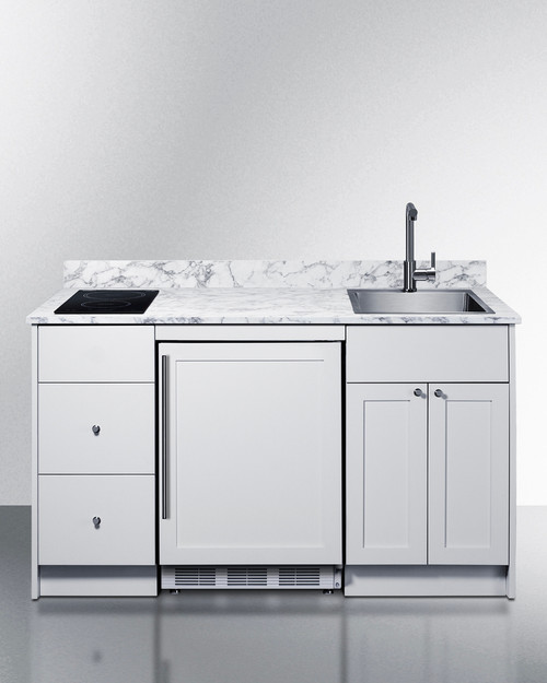 Summit CALDERAWH35I 62.5" W White Kitchenette with Refrigeration Cooking Sink and Storage Turnkey Caldera Kitchen - 115 Volts