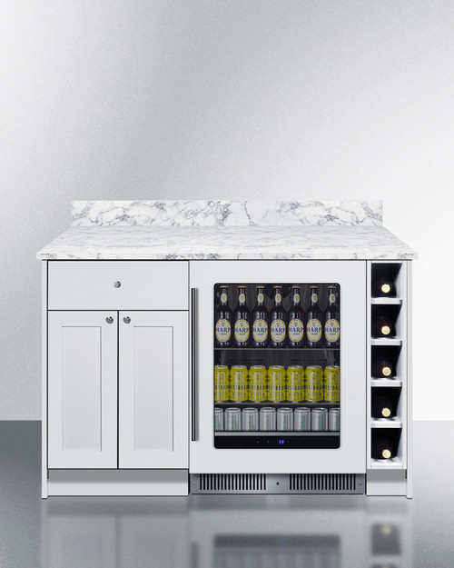 Summit MESAWH35 54" W White Pre-Assembled Cabinetry and Installed Countertop Turnkey Mesa Dry Bar - 115 Volts