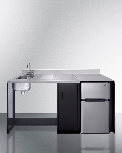 Summit CK72ADALBFNCK 74.5" W Black Barrier-Free Stainless Steel Sink and Faucet Left Side All-In-One Kitchenette - 115 Volts
