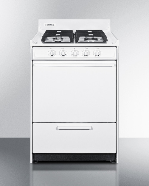 Summit WTM6107IS 24" W White Finish Stainless Steel 4 Burners and Oven with Solid Door Natural Gas Range - 35,200 BTU