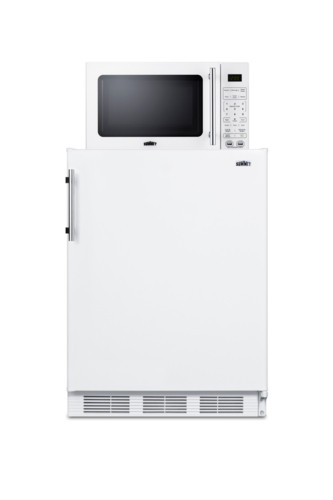 Summit MRF661WA 5.4 Cu. Ft. White Door Stainless Steel Handle Microwave and Refrigerator-Freezer Combination with Allocator - 115 Volts
