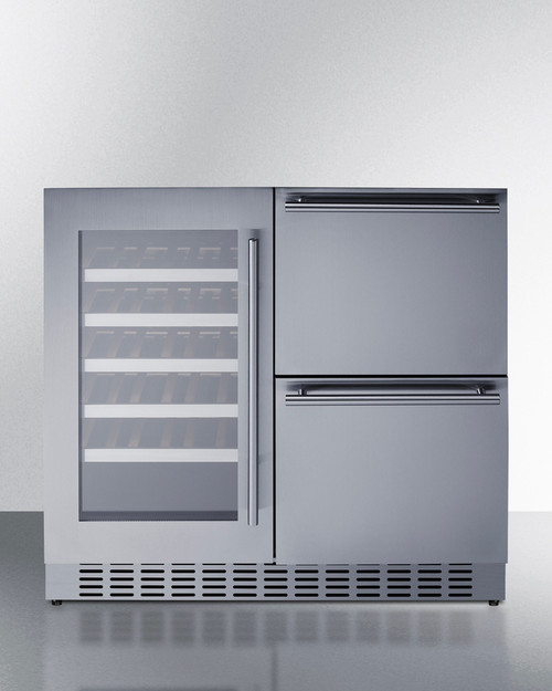 Summit SWCDAR36UC 35.5" W Stainless Steel Built-In Combination Wine Cellar and 2-Drawer Refrigerator - 115 Volts
