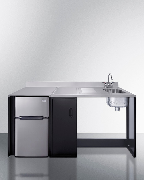 Summit CK72ADARBFNCK 74.5" W Black Stainless Steel Sink and Faucet Right Side All-In-One Kitchenette - 115 Volts