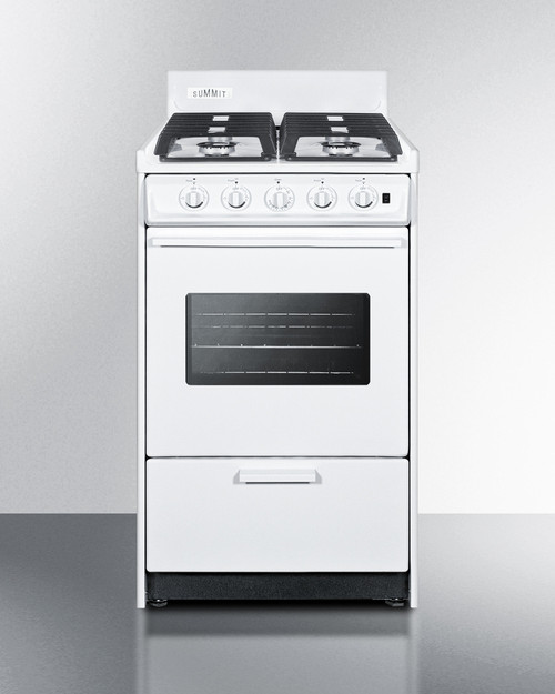 Summit WTM1107ISW 20" W White Finish Stainless Steel 4 Burners and Oven with Interior Lightning Natural Gas Range - 36,400 BTU