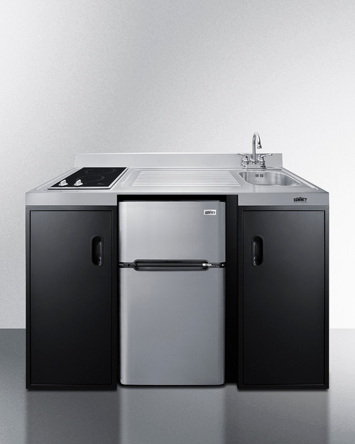 Summit CK55ADASINKR 54.13" W Black 2-Burner Smooth-Top Cooktop All-In-One Combination Kitchenette - 115 Volts