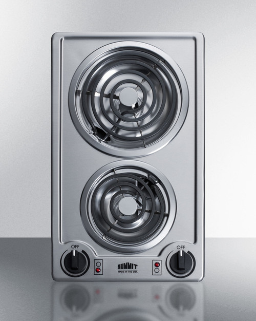 Summit CCE227SS 12" W Stainless Steel 2 Burners Manual Controls Electric Radiant Cooktop - 230 Volts