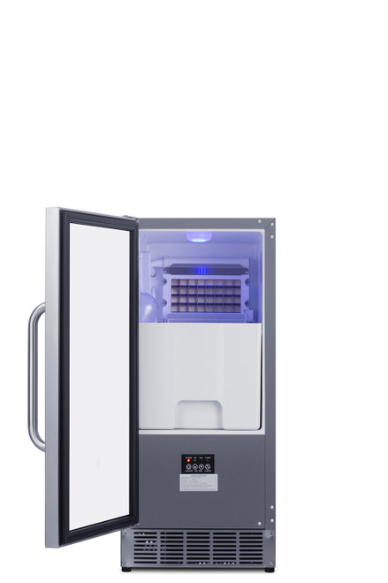 Summit BIM47OS 14.5" W Stainless Steel Finish Air-Cooled Indoor and Outdoor Use Full Size Cube-Style Icemaker - 115 Volts