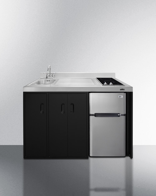 Summit CK54SINKL 54" W Black One Piece Stainless Steel Top with Deep Drawn Sink All-In-One Kitchenette - 115 Volts