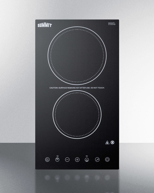 Summit CR2B23T3B 11.38" W Black Ceramic Glass Top 2 Burners Electric Radiant Cooktop - 230 Volts
