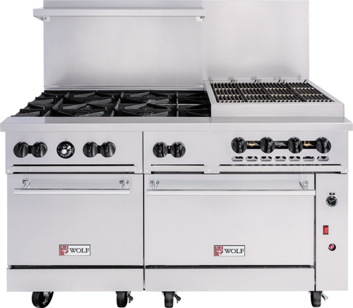 Wolf C60SS-6B24CB-LP 60" W 6 Burners Natural Gas Challenger XL Restaurant Range - 302,000 BTU