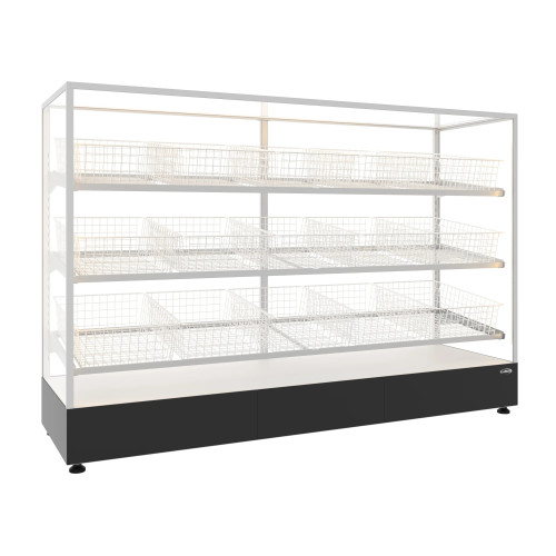 Koolmore KM-FDC-B15 73.5" L Clear Tempered Glass 3-Tier with 15 Baskets Floor Standing Bagel Bakery Display Case - 110 Volts