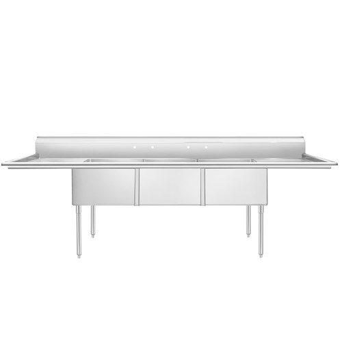 Atosa SS1824F31D18 Mixrite 90" W 18 Ga 304 Stainless Steel with Left and Right Drainboards 3-Compartment Sink